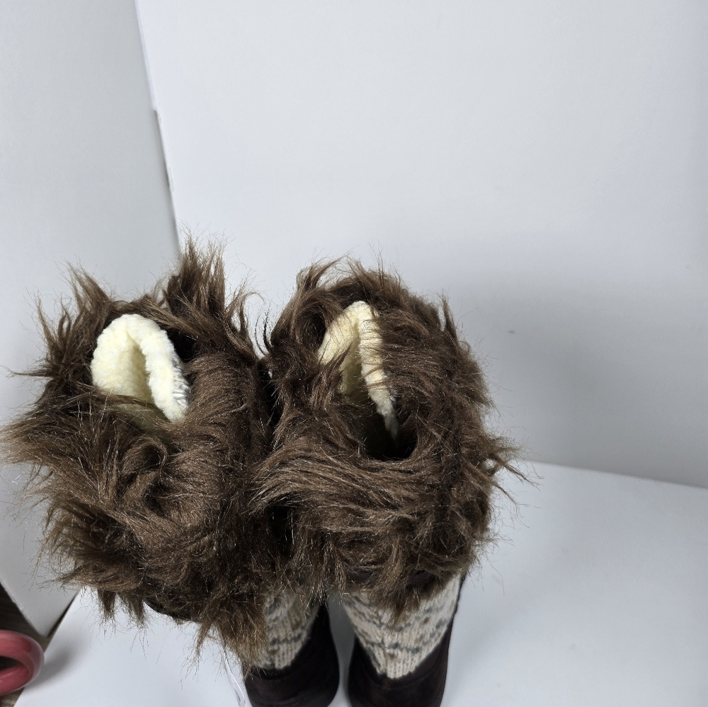 Muk Luks Faux Sherpa Knit Winter Boots Brown Waterproof Sz 7 NWT - Picture 7 of 9
